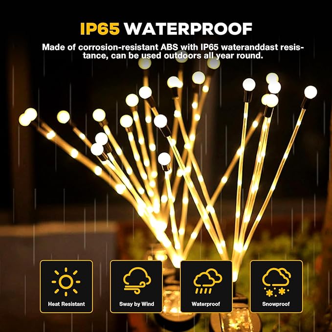 Solar Garden Lights, Upgraded Solar Lights Outdoor Waterproof, 4-Pack Solar Swaying Light-Sway by Wind, 32 LED Firefly Lights Solar Outdoor for Yard Patio Pathway Decoration (Warm White)