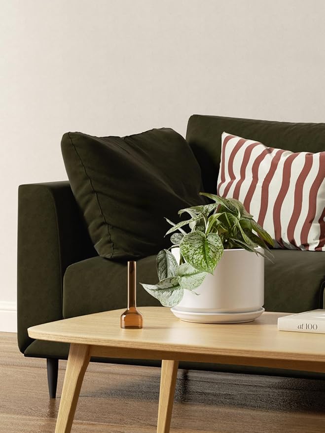 LE TAUCI Plant Pots Indoor, 4.3+5.3+6.8 Inch, Set of 3, Ceramic Planters with Drainage Hole and Saucer, Modern Indoor Flower Pot with Hole Mesh Pad, Gifts for Mom, Classic White