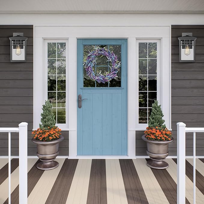 Outdoor Light Fixture Wall Mount, Modern Exterior Lights Fixture Wall Sconces with Seeded Glass for Front Porch, Farmhouse Rustic Waterproof Lantern Lamp in Black Finish for Home, Barn, Garage