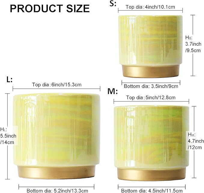 Gepege Indoor Pots for Plants, Ceramic Planter with Drainage Hole, 6.0 inch+5.0 Inch+4.0 Inch. Succulent Orchid Flower Pot - Rainbow Pearl Glaze