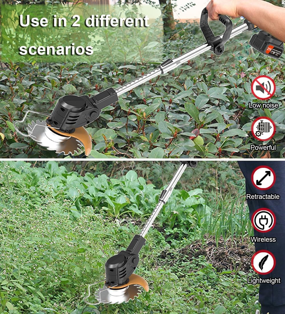 Electric Weed Wacker 24V Battery Electric WeedWacker with 6,000 RPM and 650W Motor Weed Wacker Cordless with 2 Batteries 2.0Ah The Perfect Partner for Garden and Lawn Care