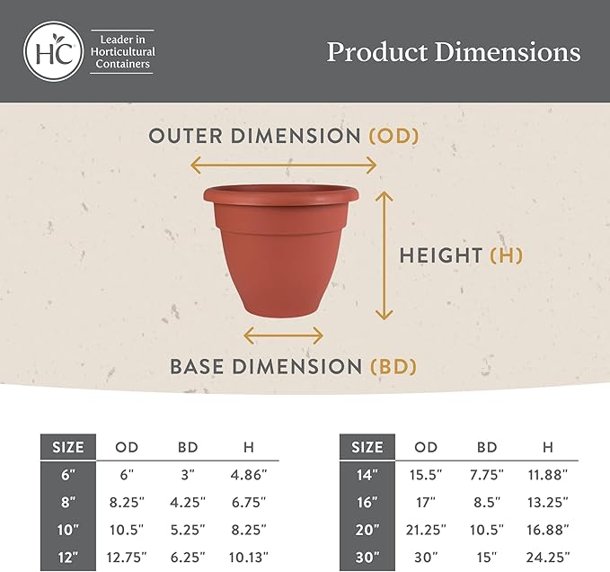 The HC Companies Caribbean Planter Pot - Outdoor & Indoor Plant Pot with Drainage Hole & Plug - Rolled Rim Plastic Pots for Plants & Flowers - Decorative Plant Pot (10" Clay, Pack of 2)