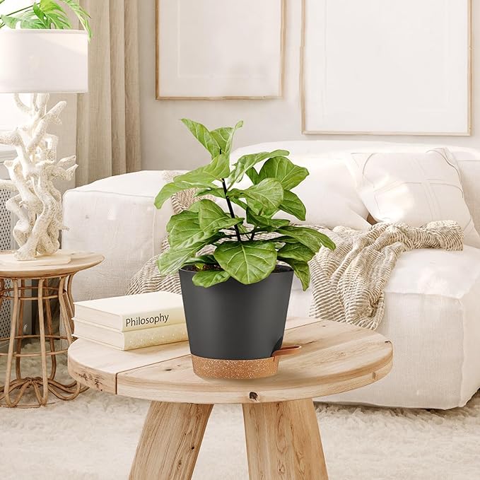 Self Watering Pots 7Pack Planting Pots for All Indoor Plants, Flower Planting Pots with Drainage Hole and Reservoir Black Plastic Succulent Planter Modern Decorations/Gift Idea