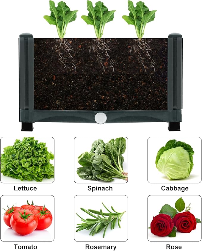 MAYOLIAH Garden Raised Bed Kit, 6 Elevated Planter Boxes with Drainage Holes, Taller Plastic Garden Bed for Vegetables Herbs Flowers Fruits Planting in Front Porch Yard Patio Balcony, Grey