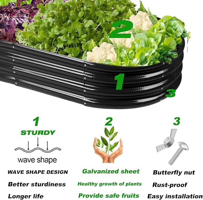 Raised Garden Bed Galvanized Planter Box Outdoor, Rot-Resistant Metal Garden Bed Planter for Vegetables Flower Herb (5- Black)