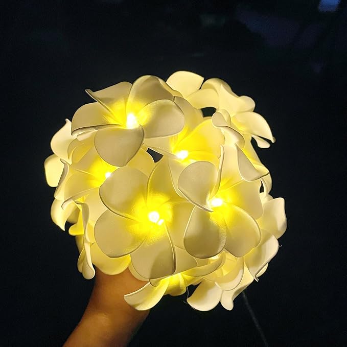 Solar Petunia Blue Morning Glory Flowers and Solar Hawaiian Frangipani Flower String Lights Tropical Flowers