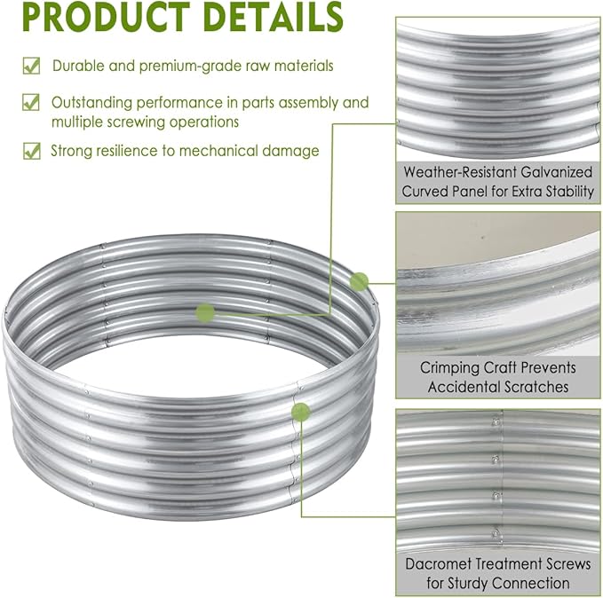 FORTUNO 2 Pcs 17" Tall 4 Ft Round Raised Garden Bed Box Galvanized Metal Outdoor High Flower Bed Steel Patio Ground Planter for Planting Vegetables and Herbs, Silver