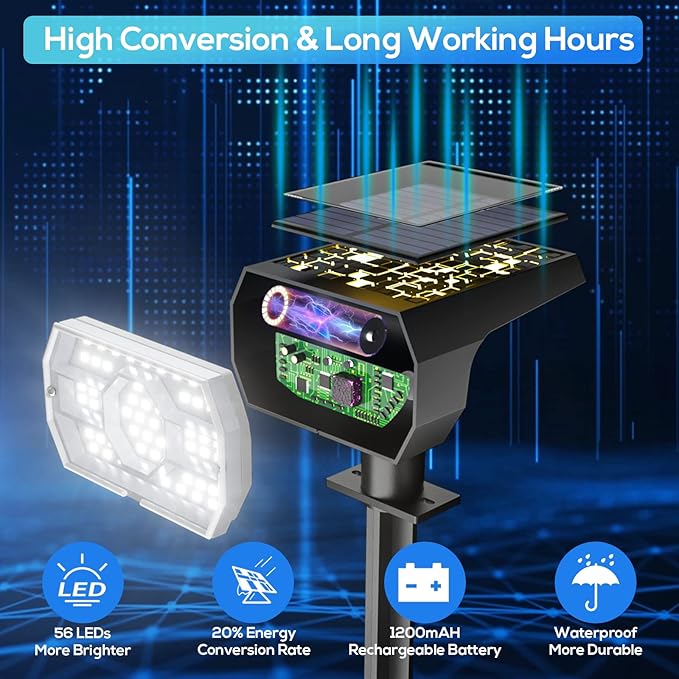 NYMPHY Solar Lights Outdoor Waterproof IP68, 56 LED 3 Lighting Modes Solar Powered Garden Yard Spot Solar Lights for Outside Landscape- 6 Pack (Cool White)