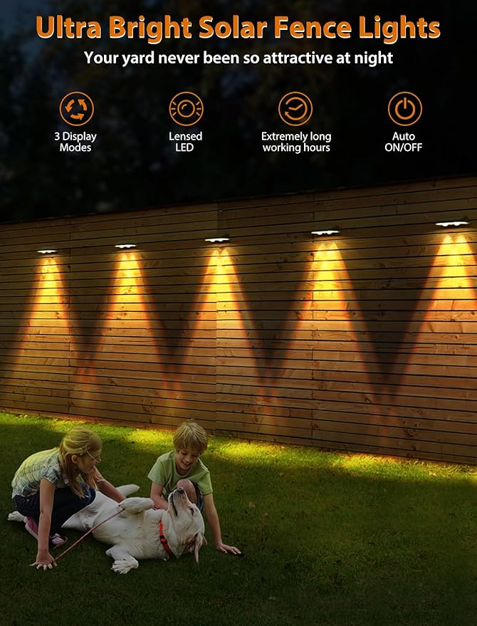 Solar Fence Lights ,Warm White & Cold White & Mixed Color 3 Modes Bright Lens LED Dusk to Dawn Deck Light, Fence Solar Lights Outdoor Waterproof,Solar Outdoor Lights for Backyard/Railing/Wall (16Pack)