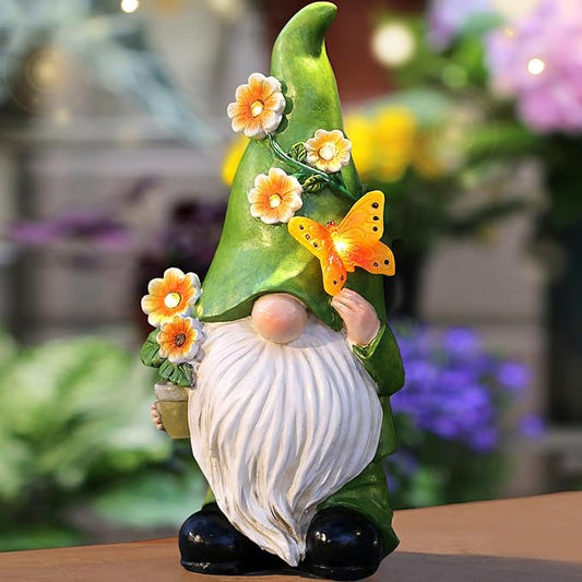 Garden Gnomes Statue Outdoor Decor,10.5" Resin Solar Garden Gnome Outdoor Statues, Funny Gnomes Gardening Gifts for Women,Bithday Gifts for Grandma