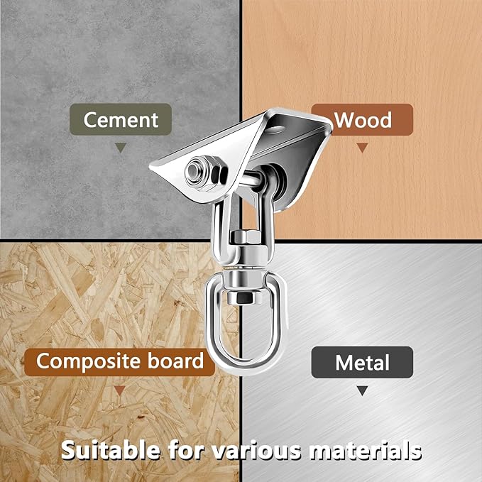 Heavy Duty Hammock Hanging Kit, 360° Rotating 1200 lb Swing Hangers for Hammock Chair Stand, Seat, Porch Swing, Yoga, Tree, Indoor Outdoor Hanging Hardware Sliver | Pack of 2