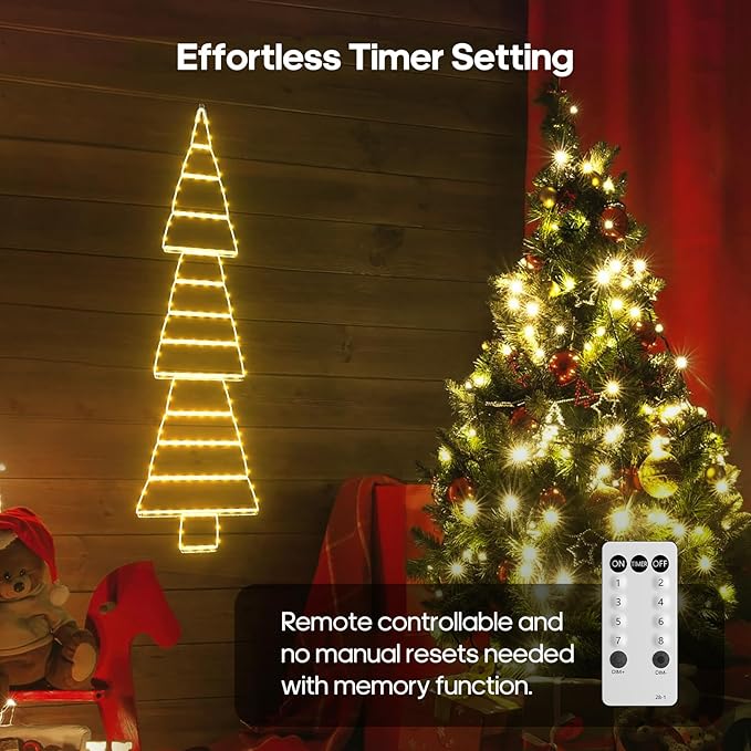 LED Christmas Lights Outdoor, 4.6ft Ladder Lights, Plug-in Christmas Tree Hanging Lights, Waterproof 8 Light Modes Christmas Decoration Lights for Indoor, Wall, Window, Garden - Warm White