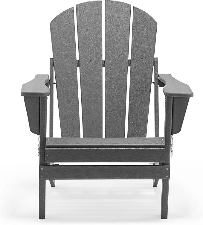 WO Home Furniture Adirondack Chairs Table Set of 3 PCS Outdoor Folding Chairs Side End Table Weather/UV Resistant for Lawn, Garden, Bon Fire, Balcony (Grey)