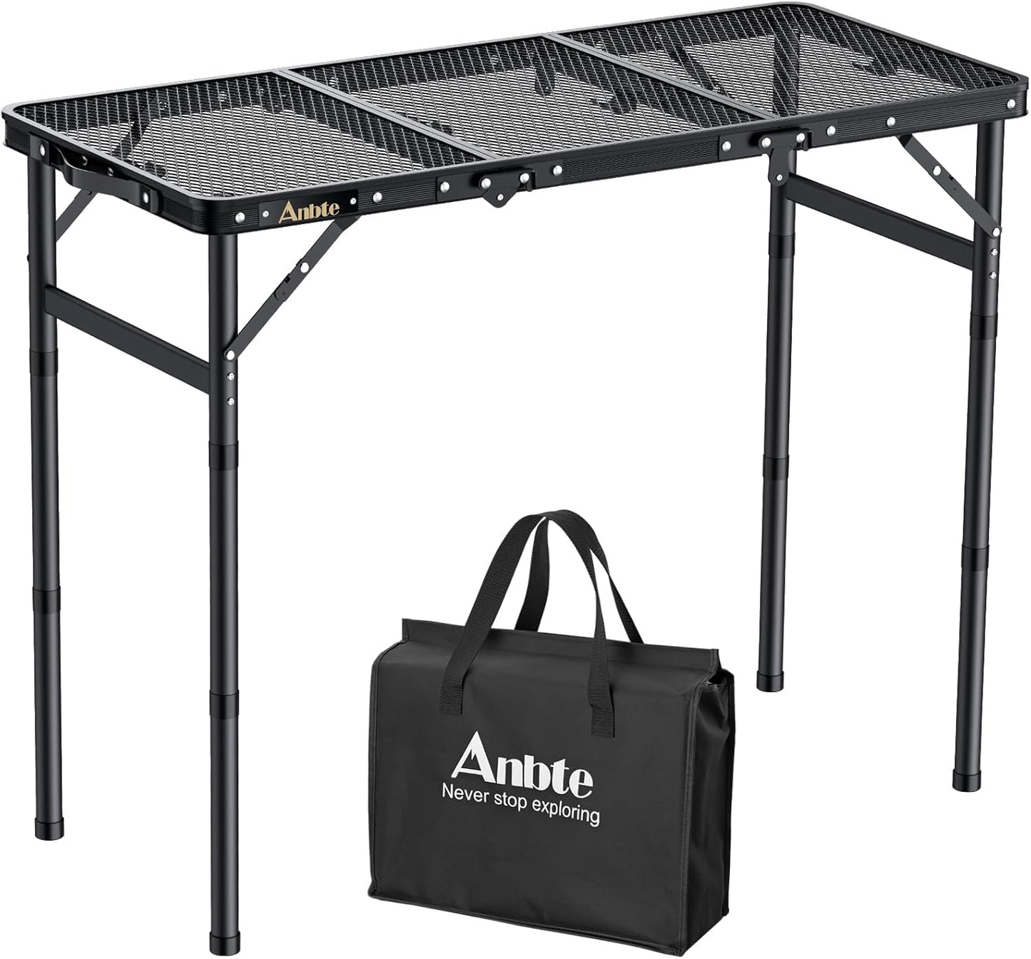 Folding Grill Table, Aluminum Camping Table Adjustable Height Max 27.5" Picnic Table Outdoor Table, Lightweight, Portable Handle for Travel Cooking BBQ Picnic, 35" x 16", Black