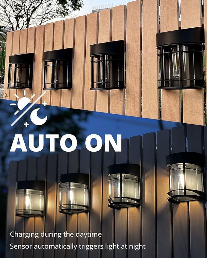 Solar Fence Lights Outdoor, 8 Pack Waterproof Solar Lights Outdoor, Outdoor Solar Light Fence Light for Garden Fence Post Step Stair Backyard