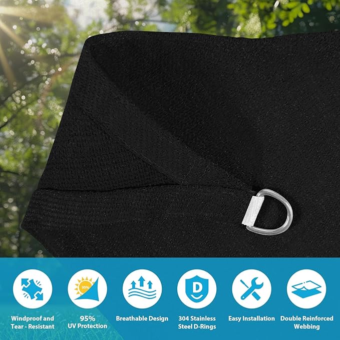 Amagenix Sun Shade Sail 18'X18'X25.5' Curved Edge Outdoor Shade Canopy Black Breathable 95% UV Block Shade Cloth for Patio Garden Backyard (We Make Custom Size)