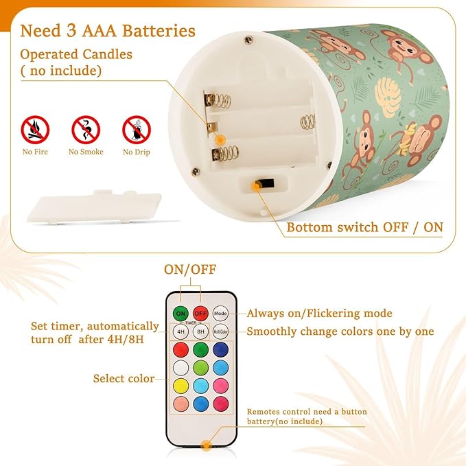 Flickering Flameless Candles, Cute Monkey LED Candles with Remote Timer, Set of 2 Battery Operated Candle for Valentine Wedding Birthday