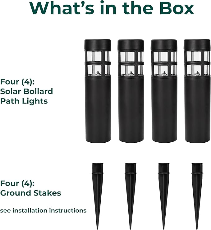 TECHKO Solar Mini-Bollard Cylinder Pathway Lights – 4-Pack, Dusk-to-Dawn, Weather-Resistant Outdoor LED Lighting