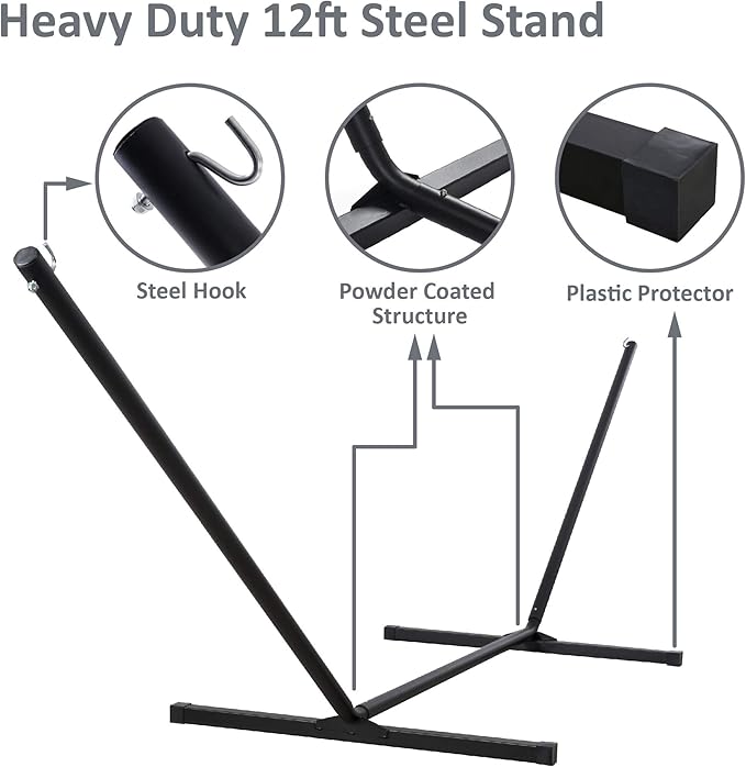 SUNCREAT 55 Inch Extra Large Double Hammock with Stand, 475lbs Capacity, Outdoor Portable Hammock with Hardwood Spreader Bar, Extra Large Pillow, Grey