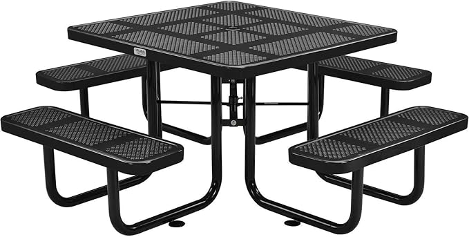 Global Industrial 46" Square Perforated Metal Outdoor Picnic Table, 81" W x 81" D Overall, Black