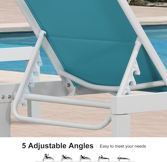 PURPLE LEAF Outdoor Chaise Lounge Set Staight Legs Adjustable Sunbathing Recliner with Side Table for Poolside Beach Outside Patio Aluminum Chaise Lounger Blue