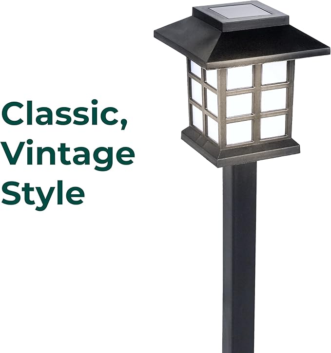 TECHKO Solar Classic Lantern Garden Pathway Lights – Dusk-to-Dawn, Weather-Resistant Outdoor LED Lighting (4-Pack)