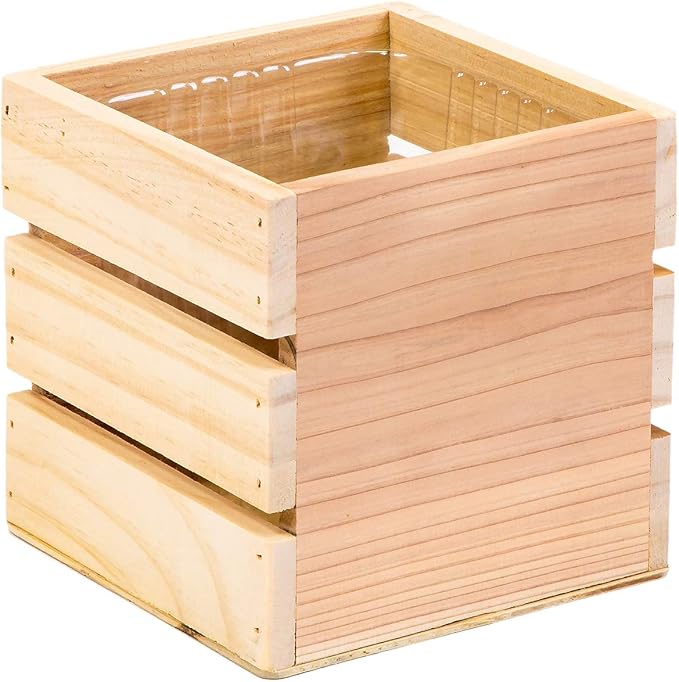 Wood Planter Box with Wine Crate Styled, 5 Inch Square, Rose Wood, Plastic Liner, Garden Centerpiece Display, Wedding Flowers Holder, Home and Venue Decor (5x5 Wine Crate Set of 4, Rose Wood)