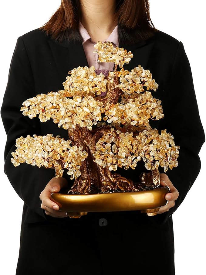 Feng Shui Money Tree Large Crystal Quartz Lucky Tree Gem Tree for Office Home Feng Shui Decoration for Wealth/Fortune and Luck (Citrine)