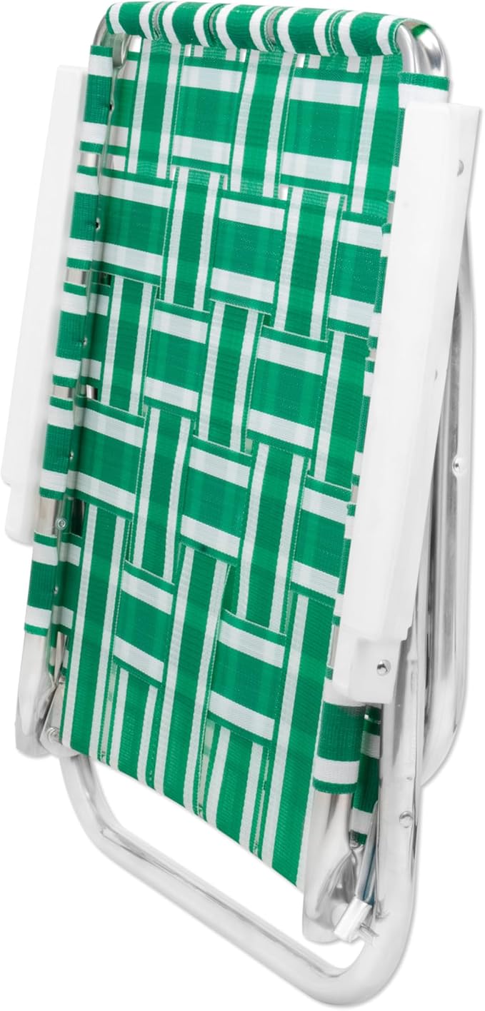 Lawn Chair USA Folding Aluminum Outdoor Patio Lawn Chair | Heavy-Duty Webbed Chairs for Camping, Sports, Beach, Yard & Tailgating | Lightweight Portable | High Back Beach Chair- Green & White Stripe