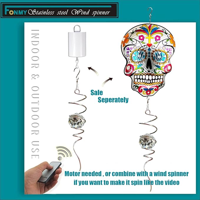 FONMY Gazing Ball Spiral Tail -Decorative Wind Spinner Sun Catcher 11 inch Tail and 2 inch Clear Crystal Orb. Indoor Outdoor Garden Decoration -13 inch Height