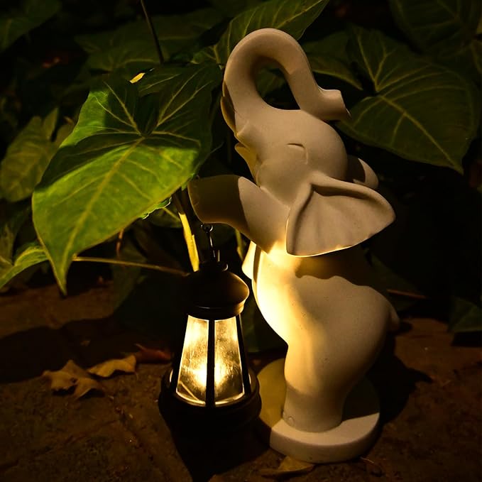 Solar Garden Statue 10 Inch Elephant Decor for Outside Yard Decoration Outdoor Unique Housewarming Gardening Birthday Gifts for Women Grandma