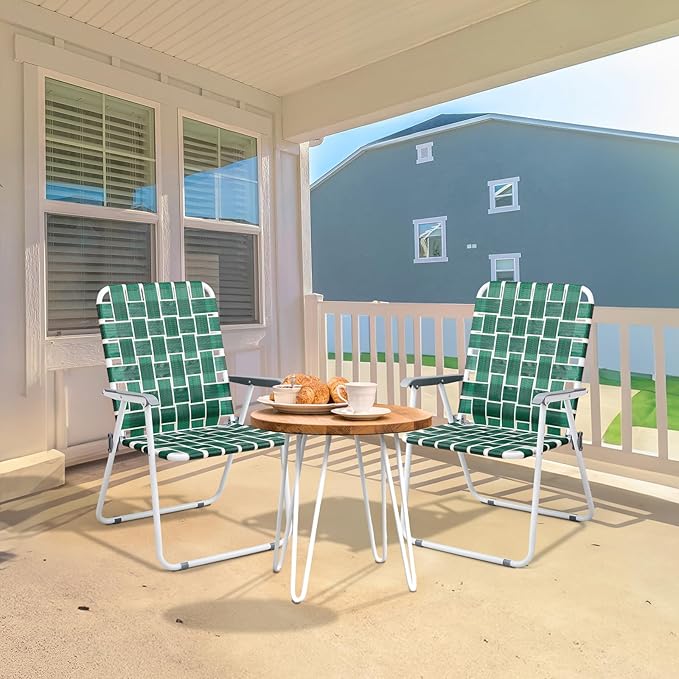 VINGLI Patio Lawn Webbed Folding Chairs Outdoor Beach Portable Camping Chair for Yard, Garden (2, Dark Green, Oversized)