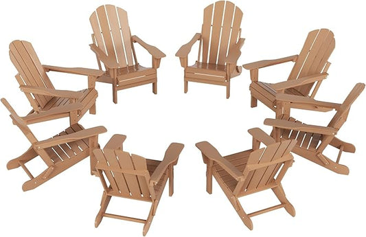 Westin Outdoors Laguna WO Outdoor Adirondack Folding Patio Chairs 8 PCS Set Retro Beach Aesthetic for Backyard, Lawn, Patio, Deck, Garden, Weather Resistant Polyethylene Plastic Lounger (Teak)