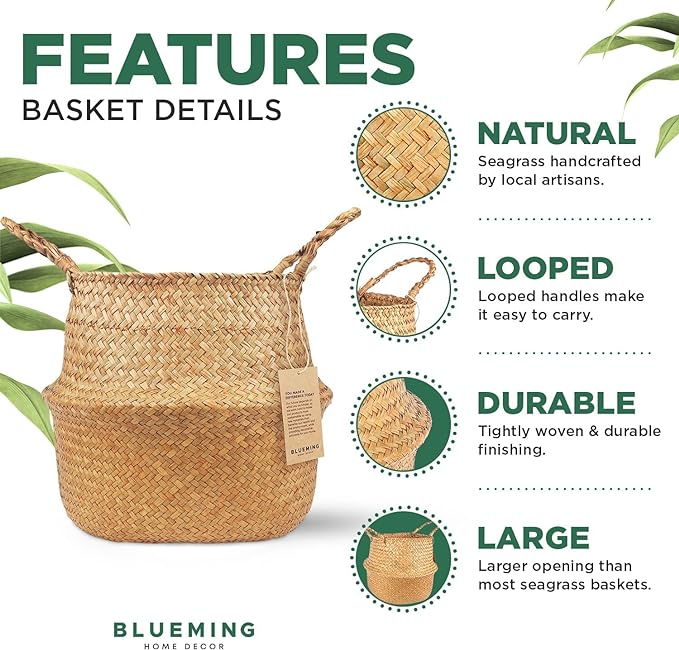 Plant Basket – Large Wicker Indoor Planter for Artificial Olive Tree Pot, 9-10 Inch Woven Baskets for Faux House Plants (Original, Large)