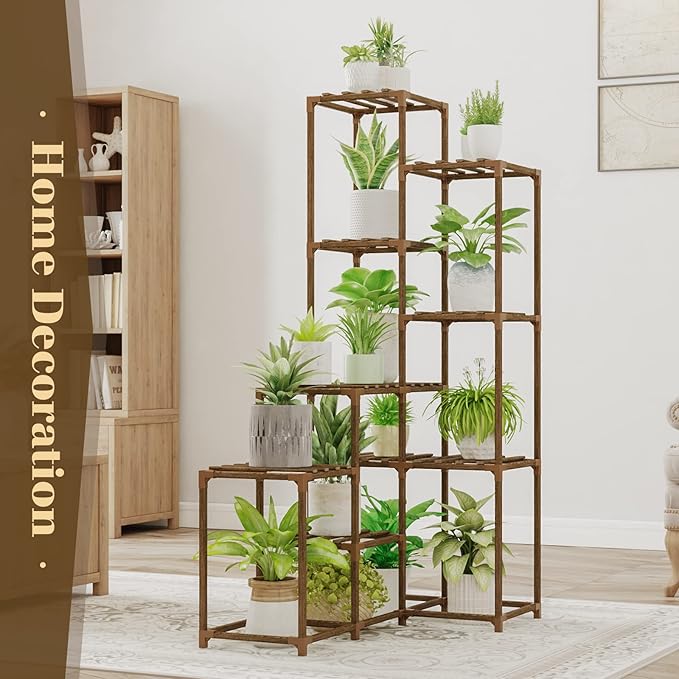 Bamworld 55“ Tall Plant Stand Indoor Outdoor Corner Plant Shelves Wood Plant Holder for Living Room Flower Stand Plant Rack for Multiple Plants Living Room Patio Balcony Garden 05D