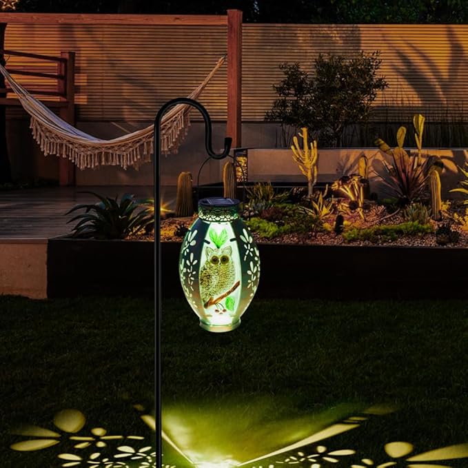 Starsoul Owl Outdoor Solar Lantern Waterproof Metal & Stained Glass Owl Lamp Lights for Yard Patio Garden Tabletop Pathway Decor Gifts for Woman
