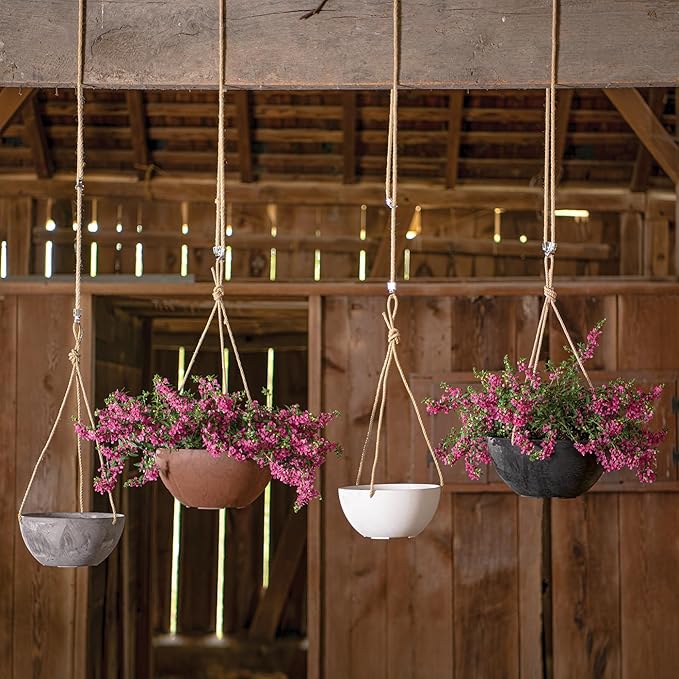 Root & Vessel Self Watering Hanging Planter for Indoor or Outdoor Plants, Unique Marbled Hanging Basket Made of Eco-Friendly Blend of Stone & Plastic, Rust, 10"