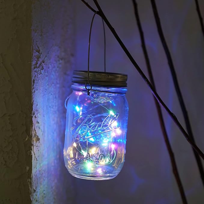 Solar Mason Jar Lights, 12 Pack 30 LED Waterproof Lid Light with Hangers (No Jar), Fairy Firefly Outdoor String Lights for Regular Mason Jar, Patio, Yard, Garden, Wedding Decoration (4 Colors)