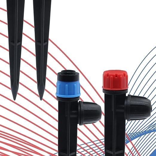 50 PCS Quick-Connect Drip Irrigation Emitters with Adjustable Water Flow - Sprayer for 1/4 inch Irrigation Tubing - 360 Degree Sprayer Perfect for Irrigation System Watering Kit(Red & Blue)