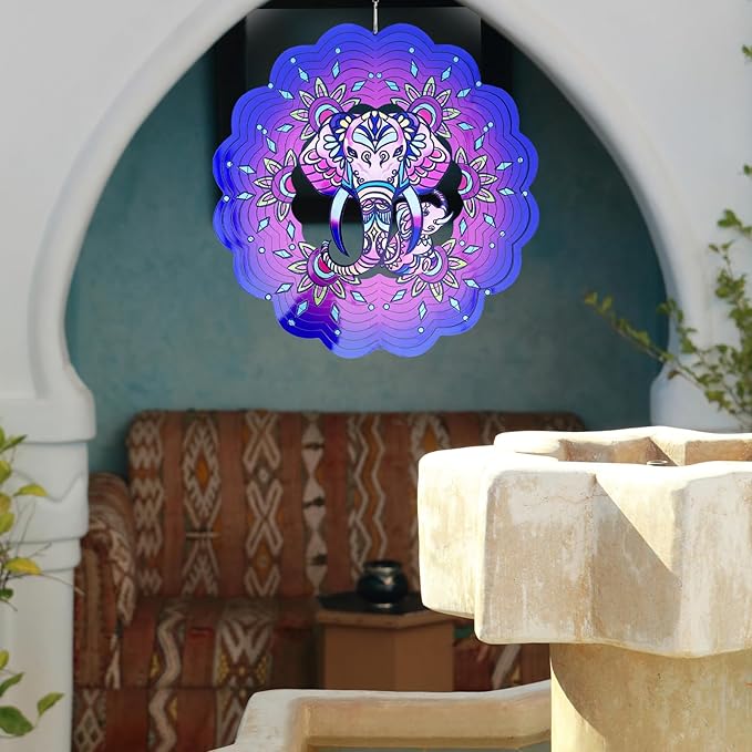 Elephant Wind Spinners 3D Hanging Wind Spinner Elephant Ornament Gifts for Women Mom Grandma,12inch Metal Wind Kinetic Sculpture for Outdoor&Indoor Decor, Yard Art, Garden Decoration