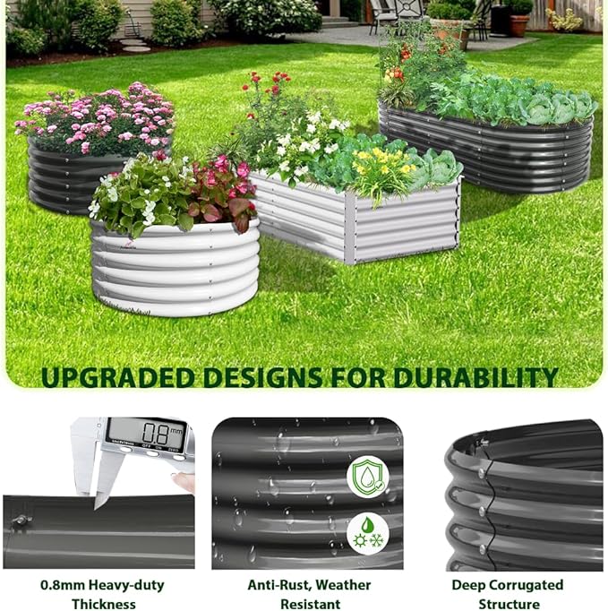 A ANLEOLIFE 8X4X2 ft Galvanized Raised Garden Beds Outdoor, Oval Large Metal Deep Root Planter Box for Planting Vegetables Flowers Herb, Anti-Rust & Easy-Setup, Quartz Grey