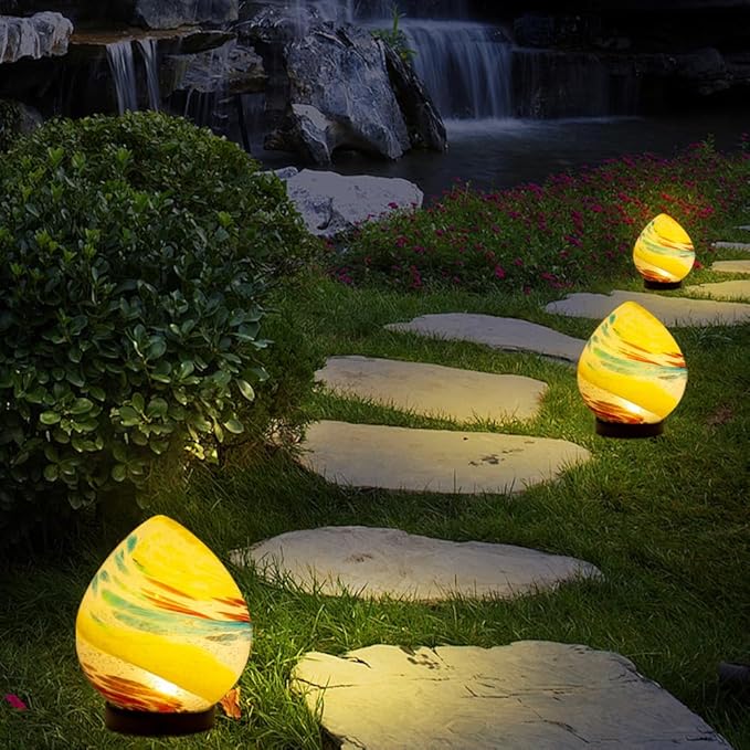 Table Solar Lanterns Outdoor Waterproof LED Garden Decorative Lanterns 6.7" Glass Solar Globe Lights,Outdoor Garden Lights for Patio Porch Table Decor Birthday Gifts for Women(Blue Yellow)