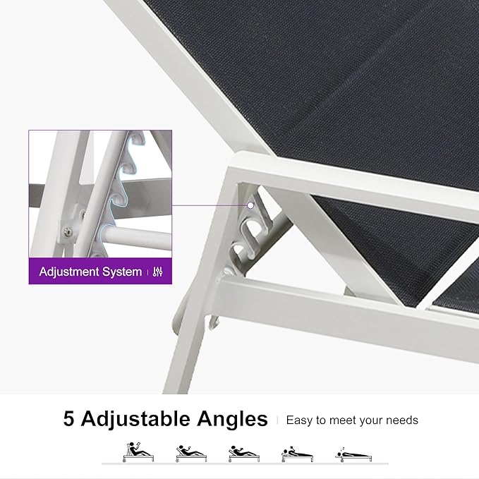 PURPLE LEAF Outdoor Chaise Lounge Set Adjustable Sunbathing Recliner with Armrest and Side Table for Poolside Beach Outside Patio Aluminum Chaise Lounger Navy Blue