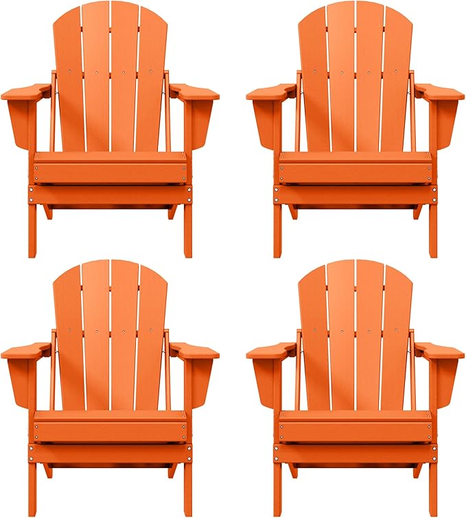 Westin Outdoors Laguna WO Home Furniture Adirondack Chair 4 PC Set Classic Outdoor Patio Folding Chair for Bon Fire Pit Lawn Backyard Beach Plastic Weather-Resistant (Orange)