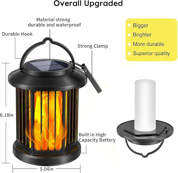 Solar Lanterns Outdoor Waterproof,Hanging Solar Flame Lantern,Outdoor Lantern Decor for Porch,Patio,Garden,Suitable for Daily Lighting or Christmas Decoration, 2 Pack