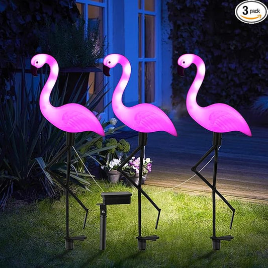 Flamingo Solar Lights,Outdoor Pink Flamingo Stake Light,Solar Powered Garden Lights,Yard Art Decor,Outdoor Garden Decorations,Outside Stick Lights,Outdoor Lights Waterproof (3pcs)