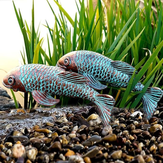 Garden Statues, Koi Fish Decor, Set of 2 Antique Koi Fish Garden Statue,Fish Sculpture Garden for Outdoors, Patio Decor, Backyard and Home Kitchen Decoration