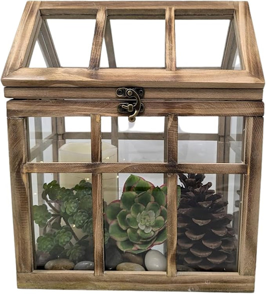 Orchid & Ivy Large Rustic Wood & Glass Plant Succulent Terrarium with Lid - 12" x 9.8" x 7" Decorative Farmhouse Tabletop Greenhouse Display for Air Plants, Dioramas, Fairy Gardens, Candle Lantern