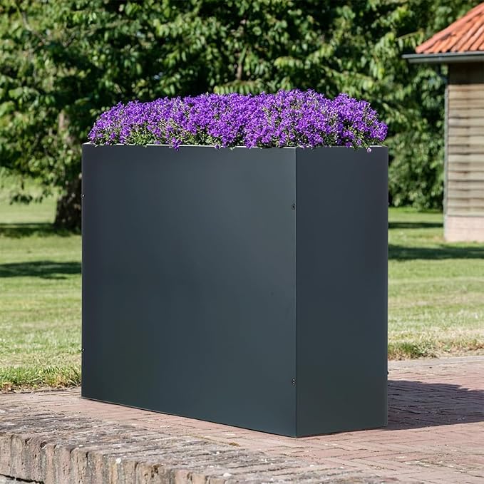 SUNNYPARK Large Metal Planter Box 32”x 12”x 24”, Rectangular Modern Grey Metal Planter Box Heavy Duty with Drainage Holes for Outdoor Garden Patio