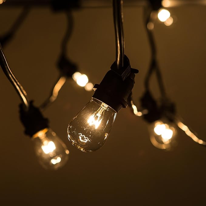 Hometown Evolution, Inc. 100 Foot Commercial Grade Outdoor String Lights (100 Foot 50 Socket, S14 11 Watt Clear Light Bulbs)